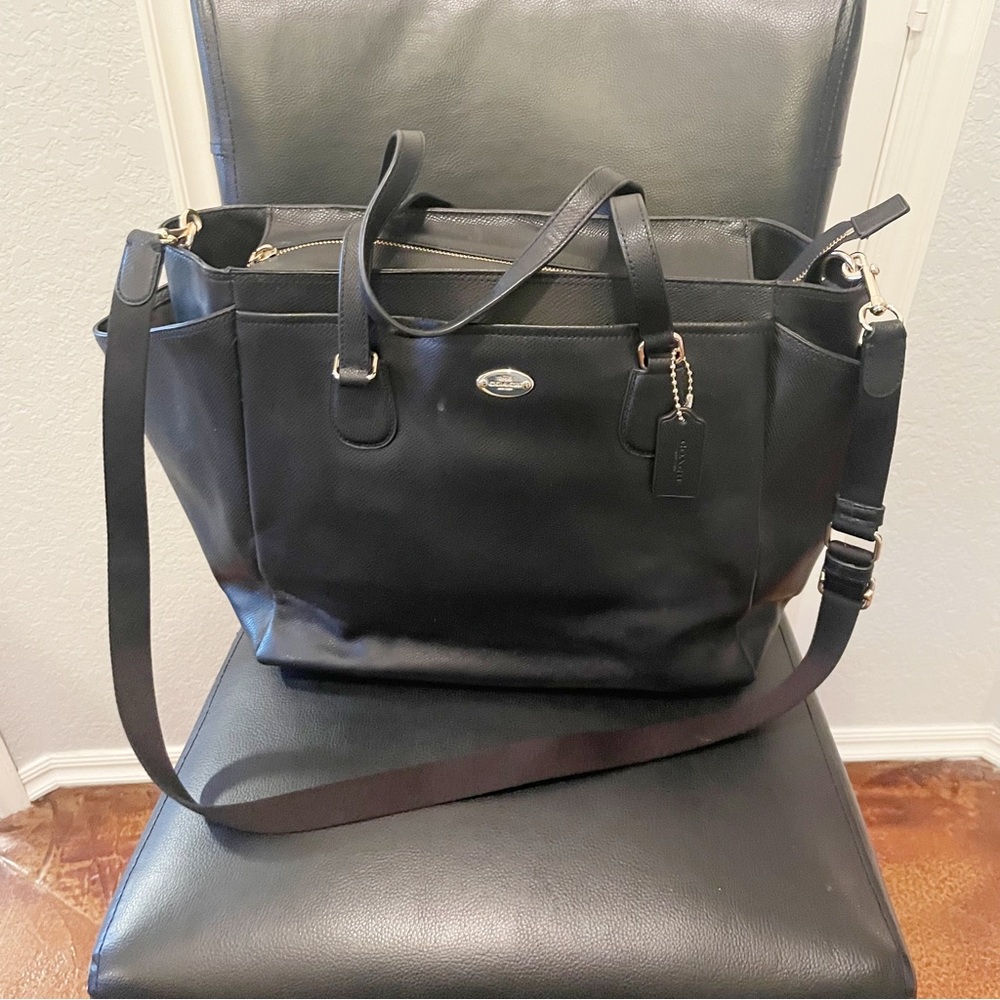 Coach Black Leather Diaper Bag. Multipurpose Use. Great for Laptops.